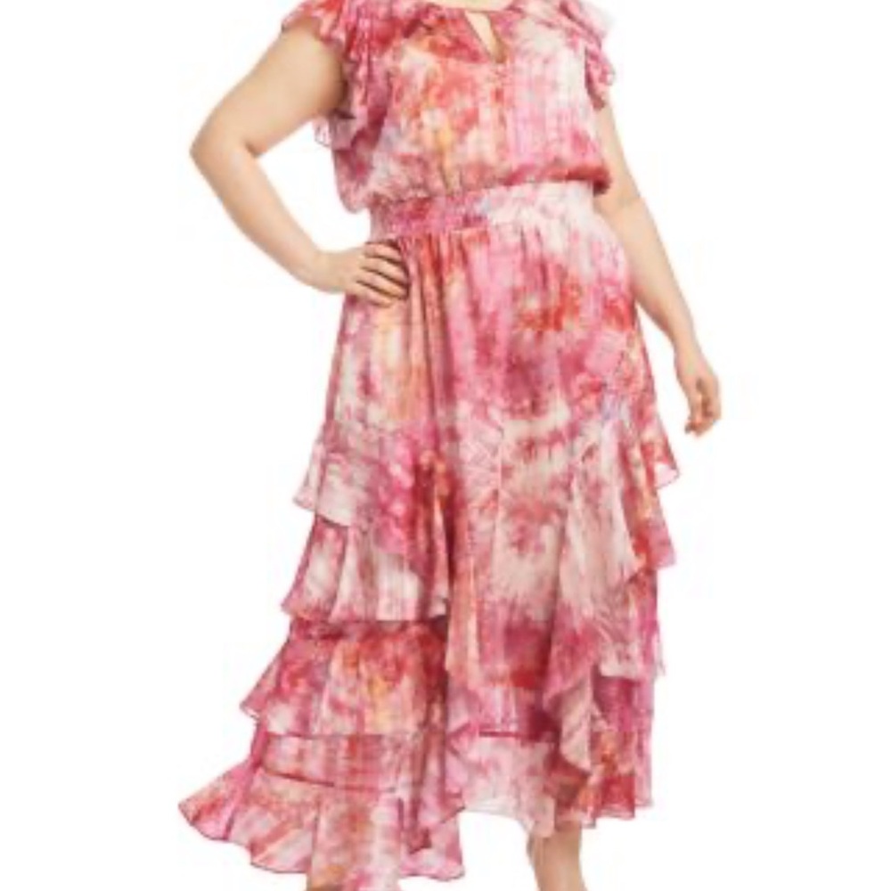 RACHEL Rachel Roy Pink and White Ruffled Tiered Sundress